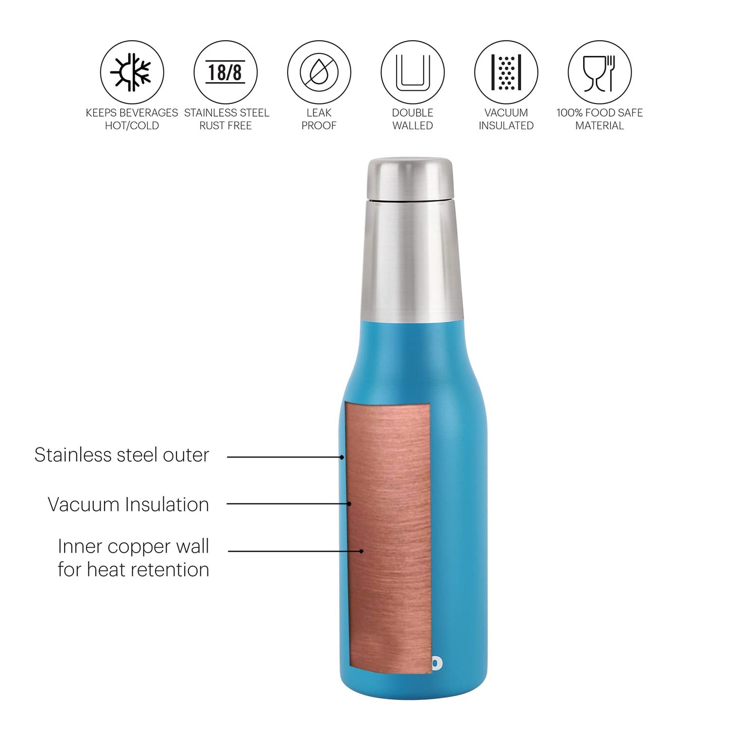 Cello Duro Tuff Stainless Steel Series Trek Flask | 900ml | Blue |