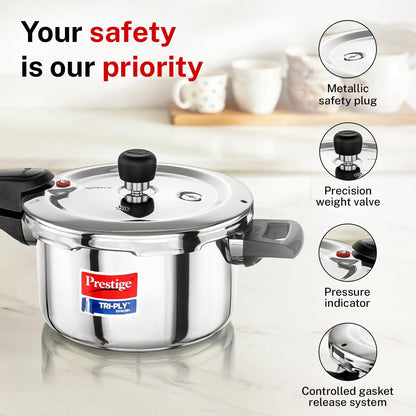 Prestige Triply Svach Pressure Cooker | 3 Litre | ISI Certified | 5 Years Warranty |