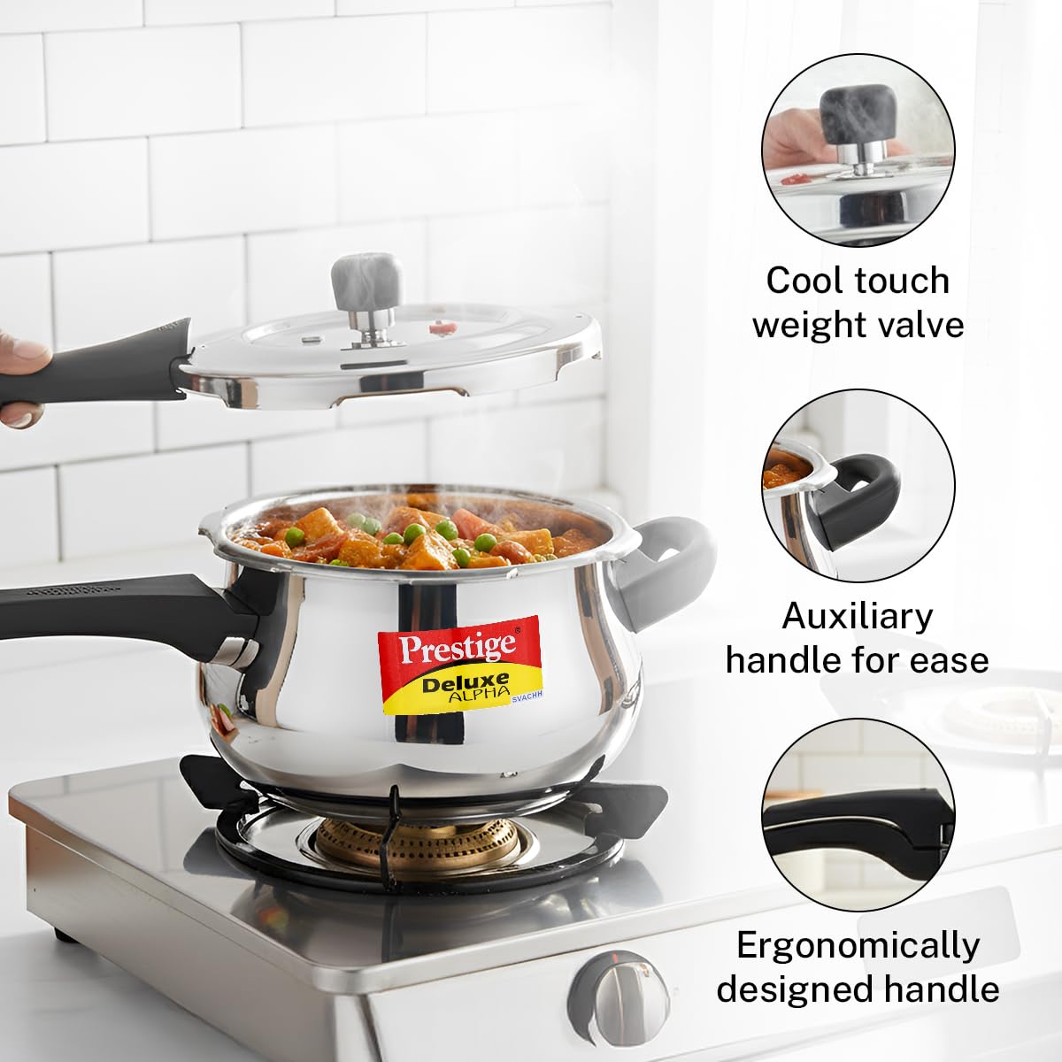Prestige Deluxe Alpha Svachh Junior Handi Pressure Cooker | 4 Litre | Outer Lid |