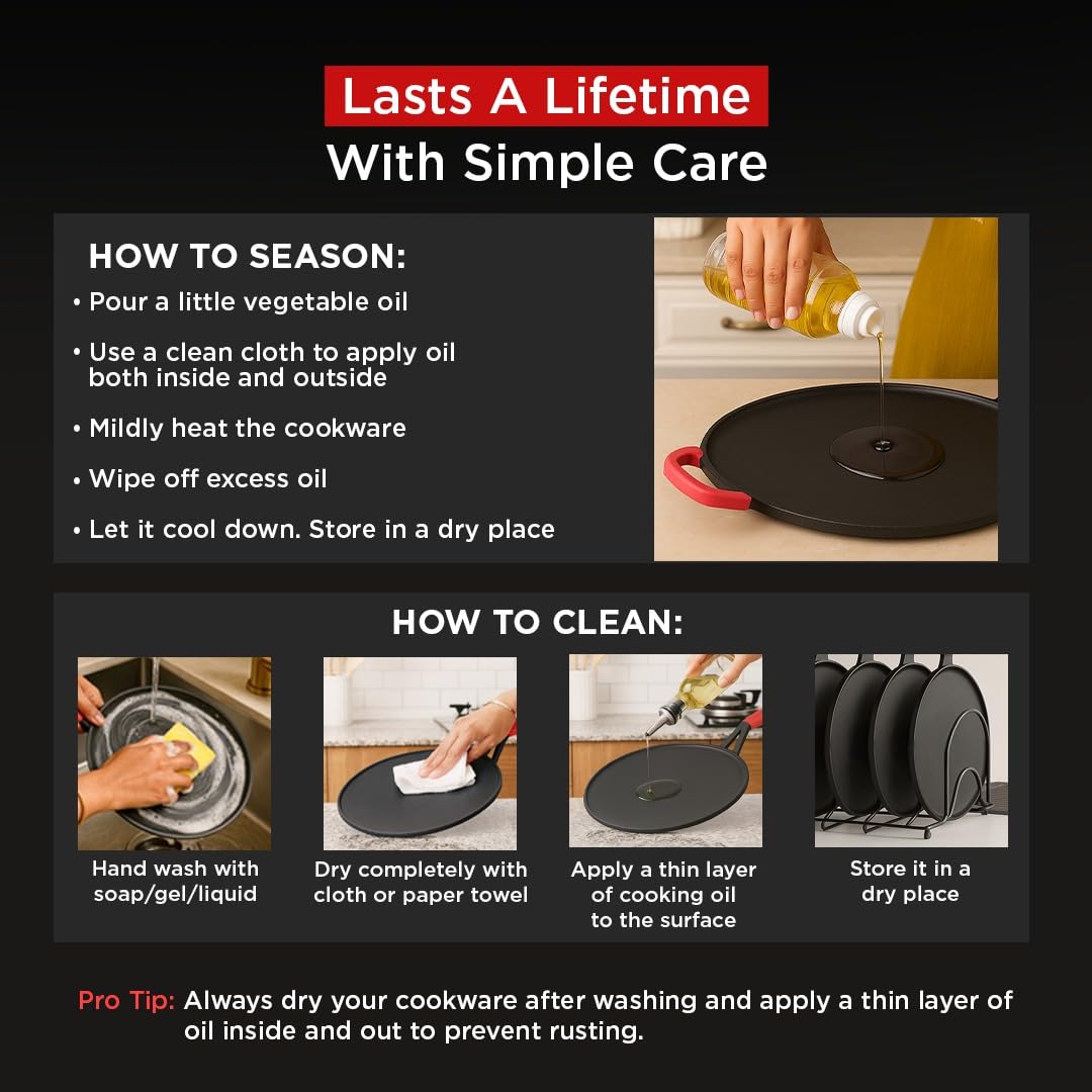 Pigeon Imperi Dosa Tawa 300 mm | Toxin-Free | Double Side Handles | Naturally Non-Stick |