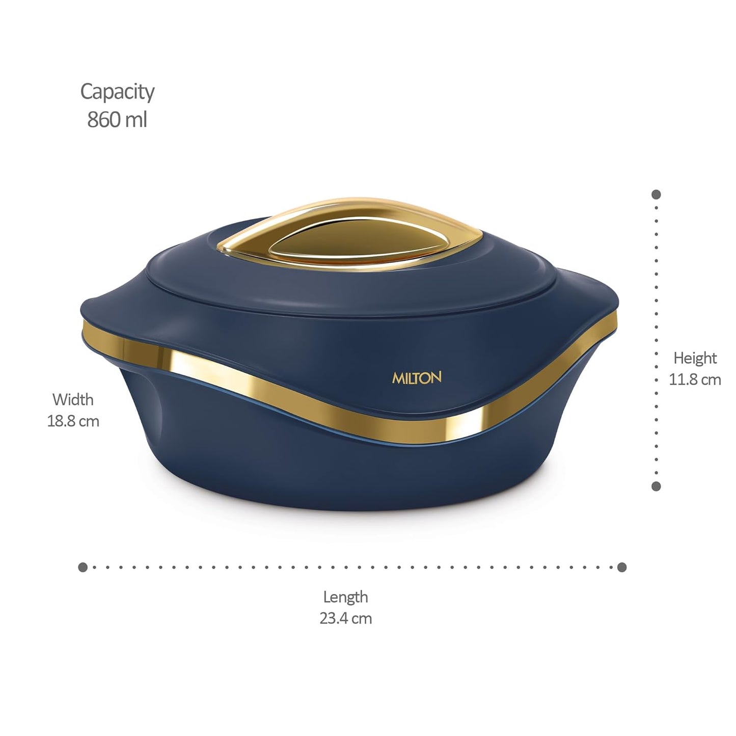 MILTON Pearl 1000 Inner Stainless Steel Casserole, 860 ml, Blue | BPA Free | Food Grade | Easy to Carry | Easy to Store | Chapati | Roti | Curd Maker