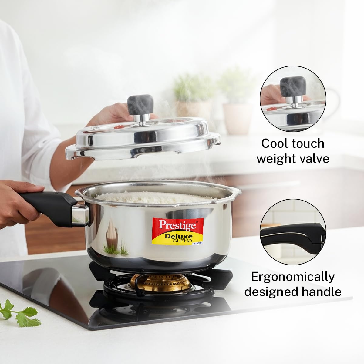 Prestige Deluxe Alpha Stainless Steel Pressure Cooker | 2 Litre | 10 years Warranty | Outer Lid |