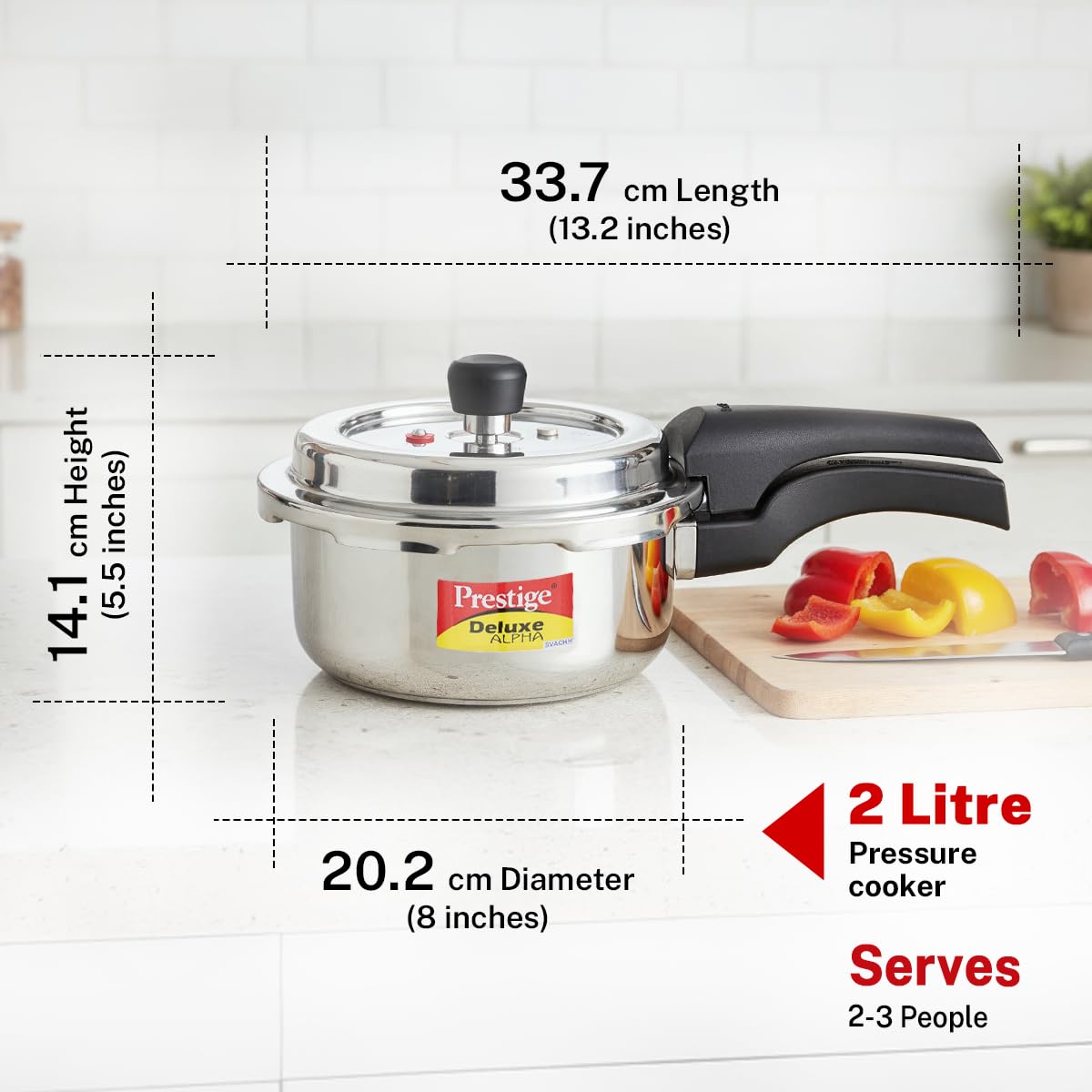 Prestige Deluxe Alpha Stainless Steel Pressure Cooker | 2 Litre | 10 years Warranty | Outer Lid |