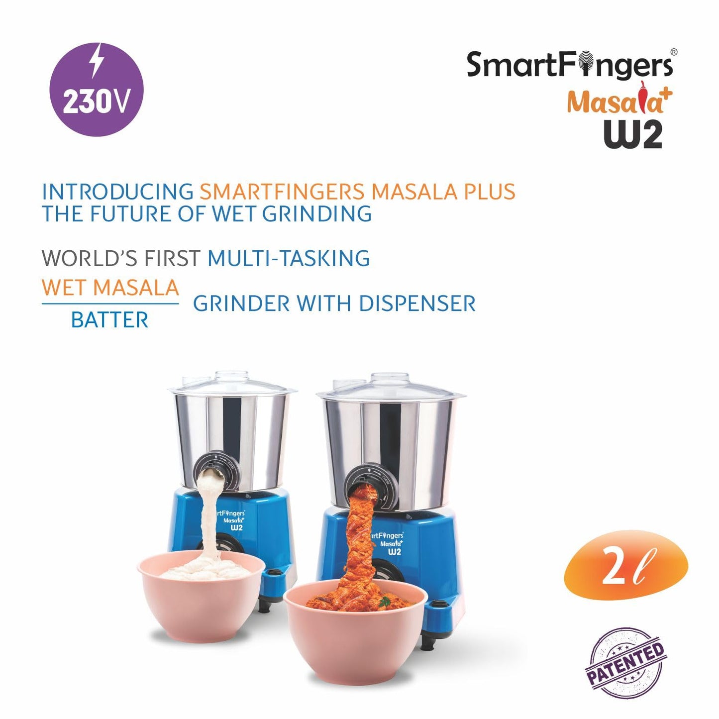 SmartFingers Comfort Plus  Wet Grinder | 1.25 Liter | Blue |