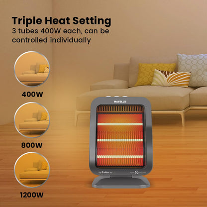 Havells Ember | 1200 Watt | Room Heater | 3 Quartz Heating Tube | 3 Heat Setting |