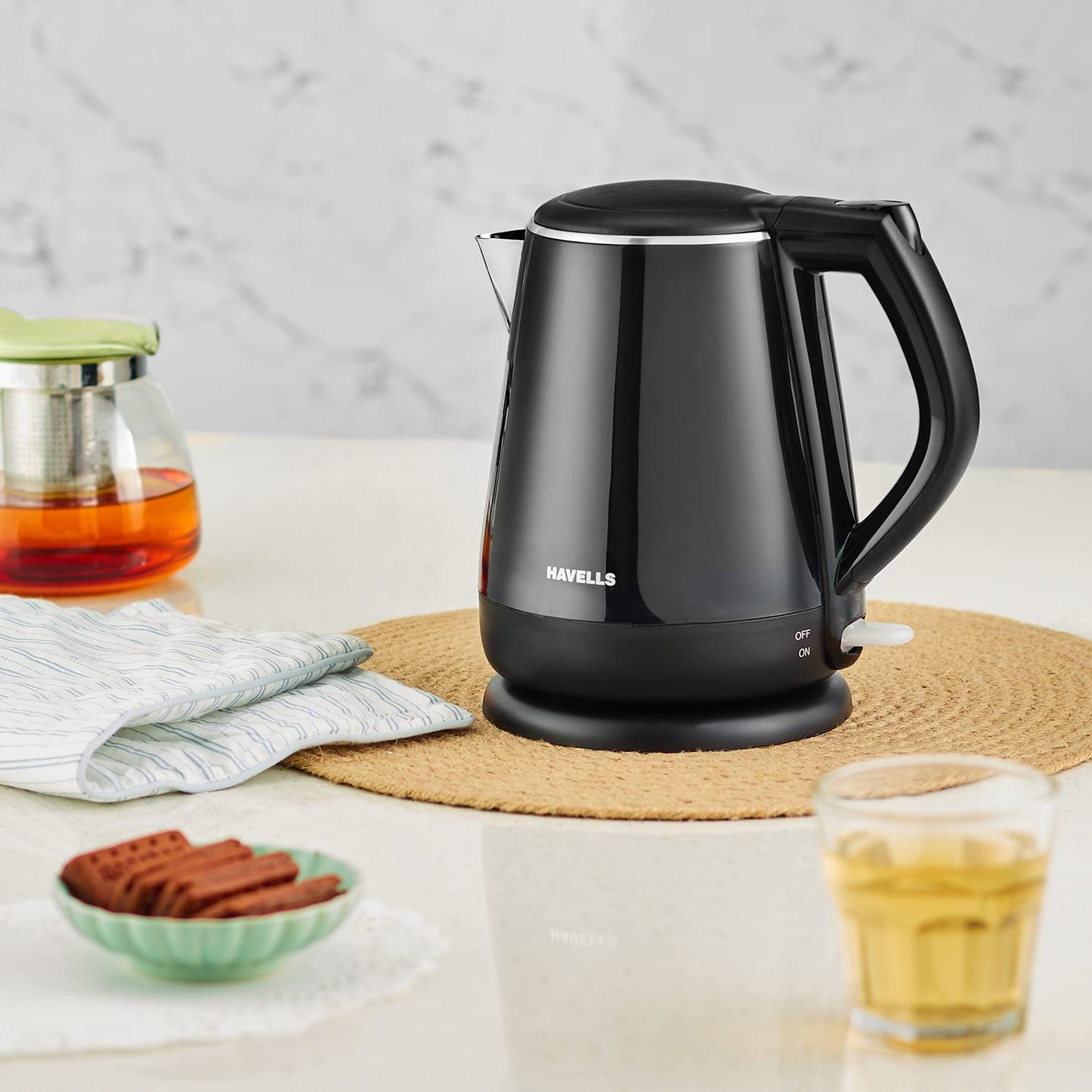 Havells Aqua Plus 1.2 litre Double Wall Kettle | 1250W | Black | Wider Mouth |