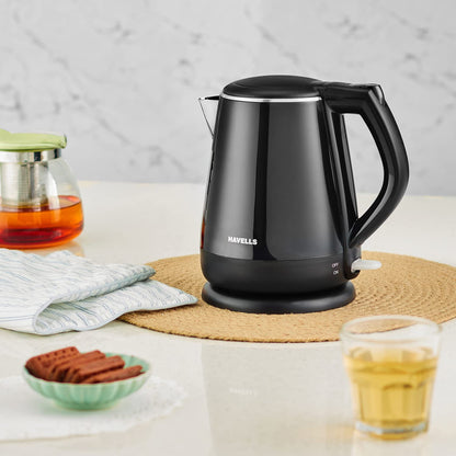 Havells Aqua Plus 1.2 litre Double Wall Kettle | 1250W | Black | Wider Mouth |
