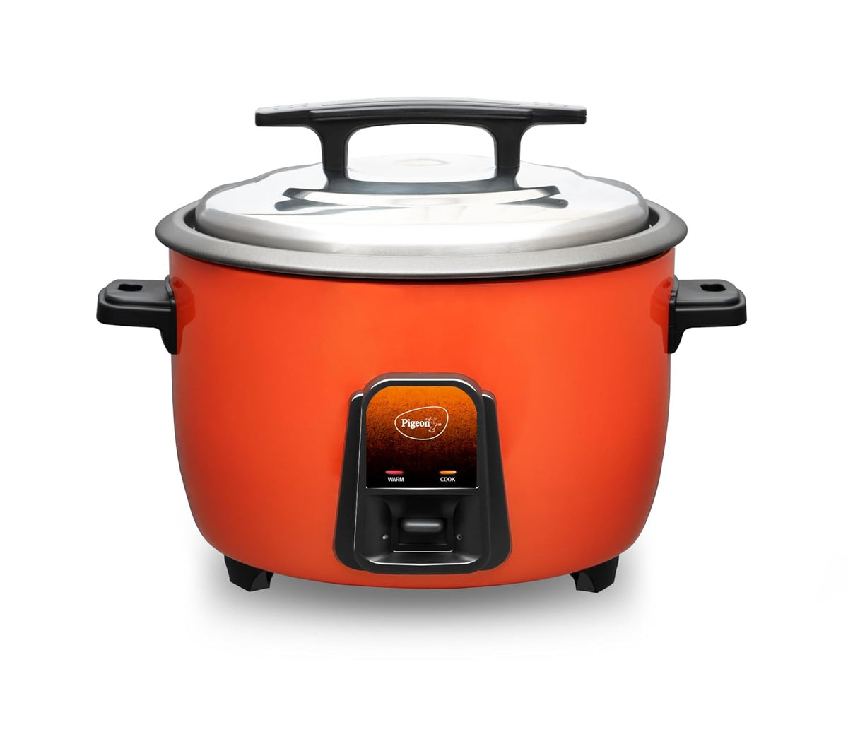 Pigeon Joy Rice Cooker | Single Pot | Orange | 4.2 litres | Stainless Steel Lid | Measuring Cup | Spatula |