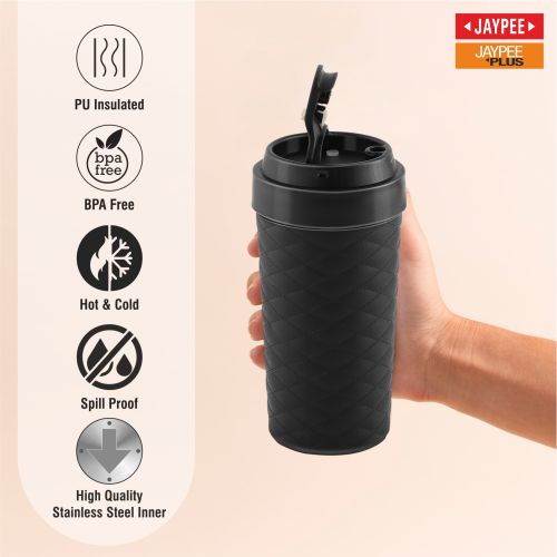 JAYPEE Luxip Sipper Pu Insulated Inner Stainless Steel  | 385ml | Black |