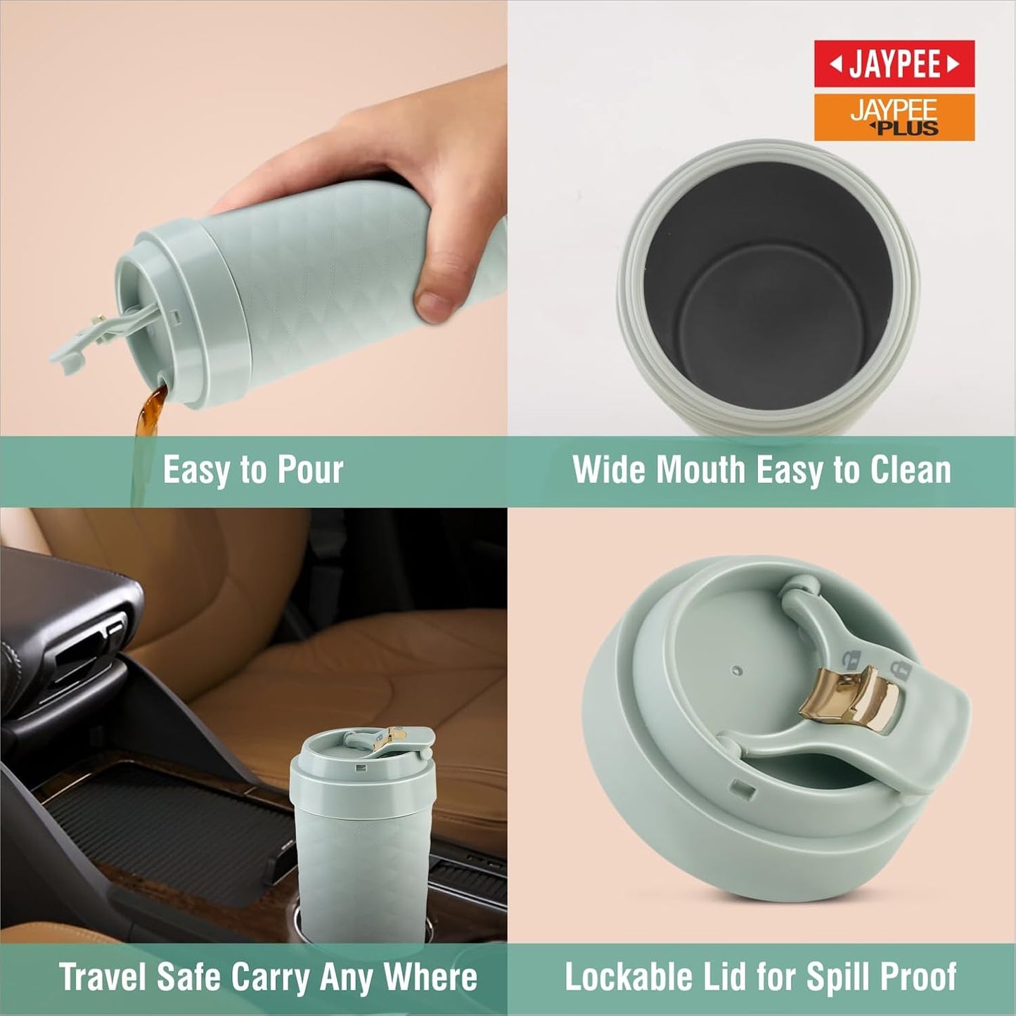 JAYPEE Luxip Sipper Pu Insulated Inner Stainless Steel  | 385ml | Pista Green |