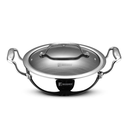 Bergner Hi-Tech Giro X Ceramic Kadai with Glass Lid | 24 cm | 2.5 L | Non-Stick | Stay Cool Handles |