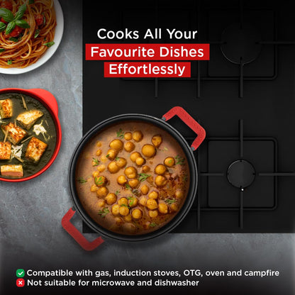Pigeon Imperi Cast Iron Kadai with Glass Lid | Naturally Nonstick | Pre-Seasoned Kadai | Toxin Free |