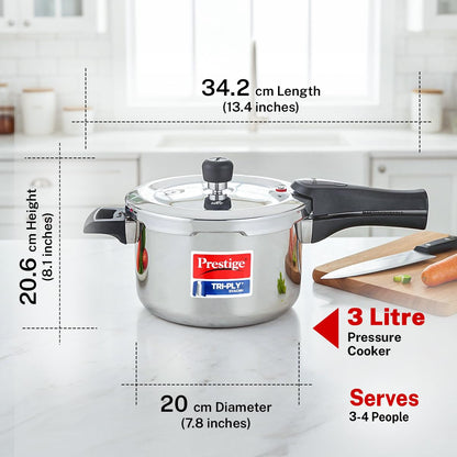 Prestige Triply Svach Pressure Cooker | 3 Litre | ISI Certified | 5 Years Warranty |