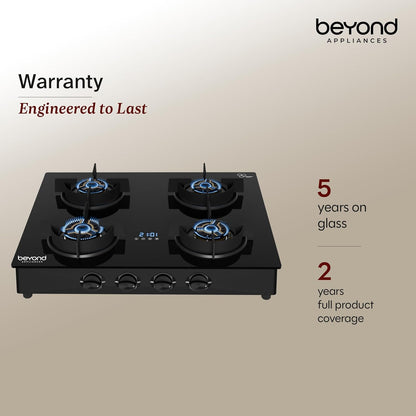 Beyond Appliances Auriga Pro 4-Burner | Auto Ignition | Smart Digital Timer | 5D Full Brass Burners |