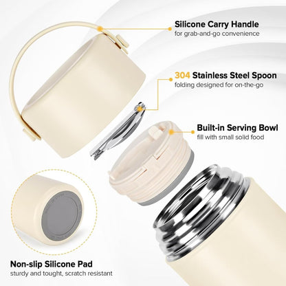 Clevora Vacuum Insulated Stainless Steel | Food Jar | 500 ml | Carry Handle | Hot & Cold |