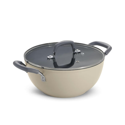 Tramontina Velo Forged Deep Kadai | 24 cm | Glass Lid | Silicone Grip Handles | Cook & Serve |