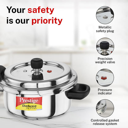 Prestige Deluxe Stainless Steel Alpha Pressure Cooker | 3 Litre | 10 Year Warranty |
