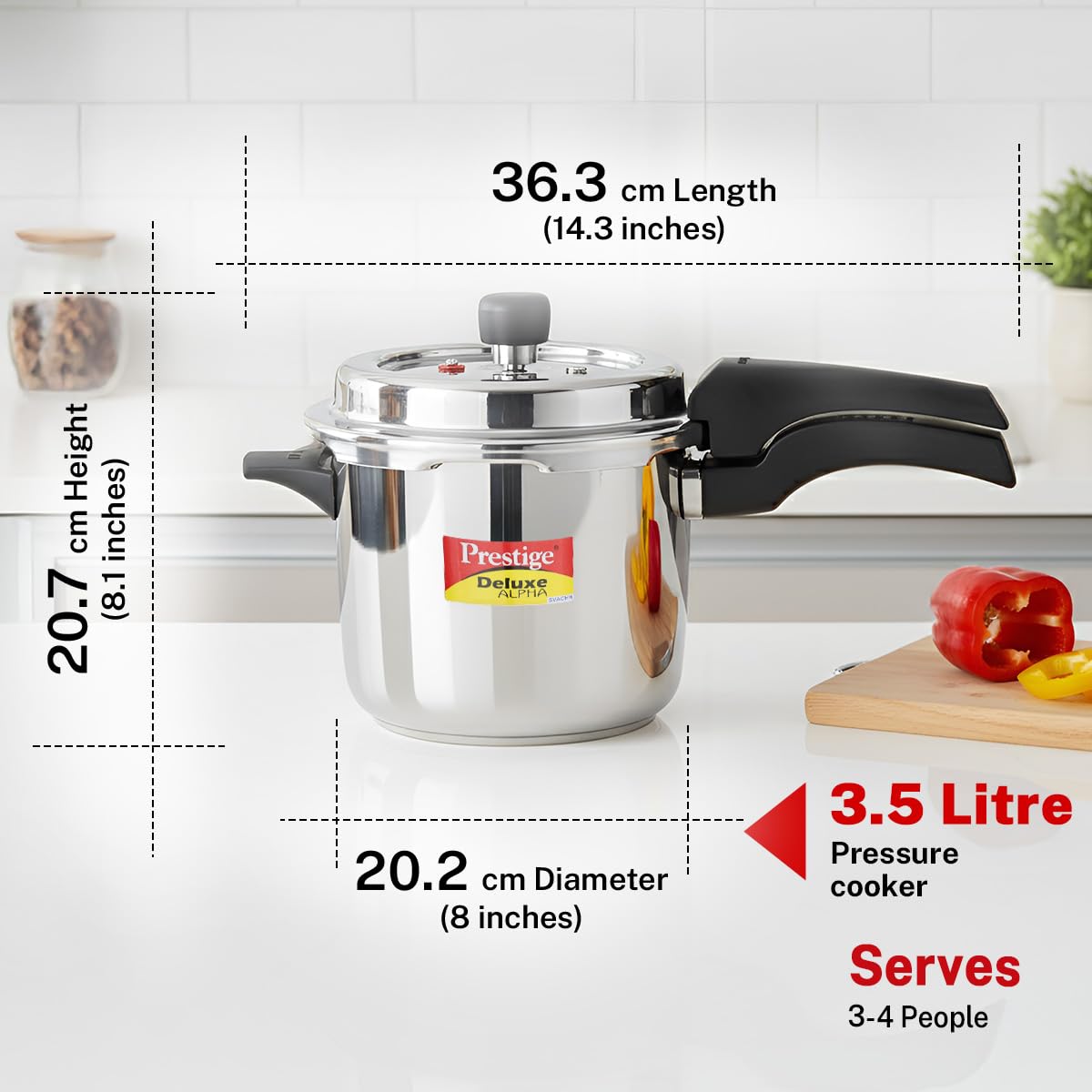 Prestige Deluxe Alpha Stainless Steel Pressure Cooker | 3.5 Litre | Outer Lid |
