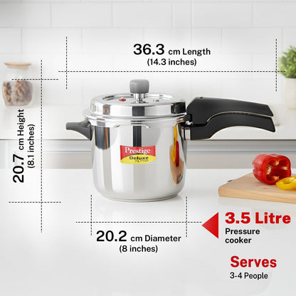 Prestige Deluxe Alpha Stainless Steel Pressure Cooker | 3.5 Litre | Outer Lid |