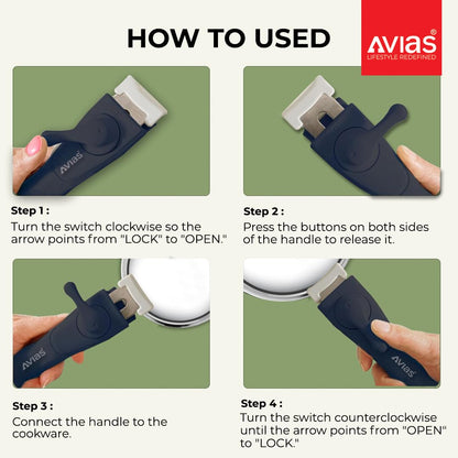 Avias Detachable Cookware Handle | Removable Pan Handle | Black |