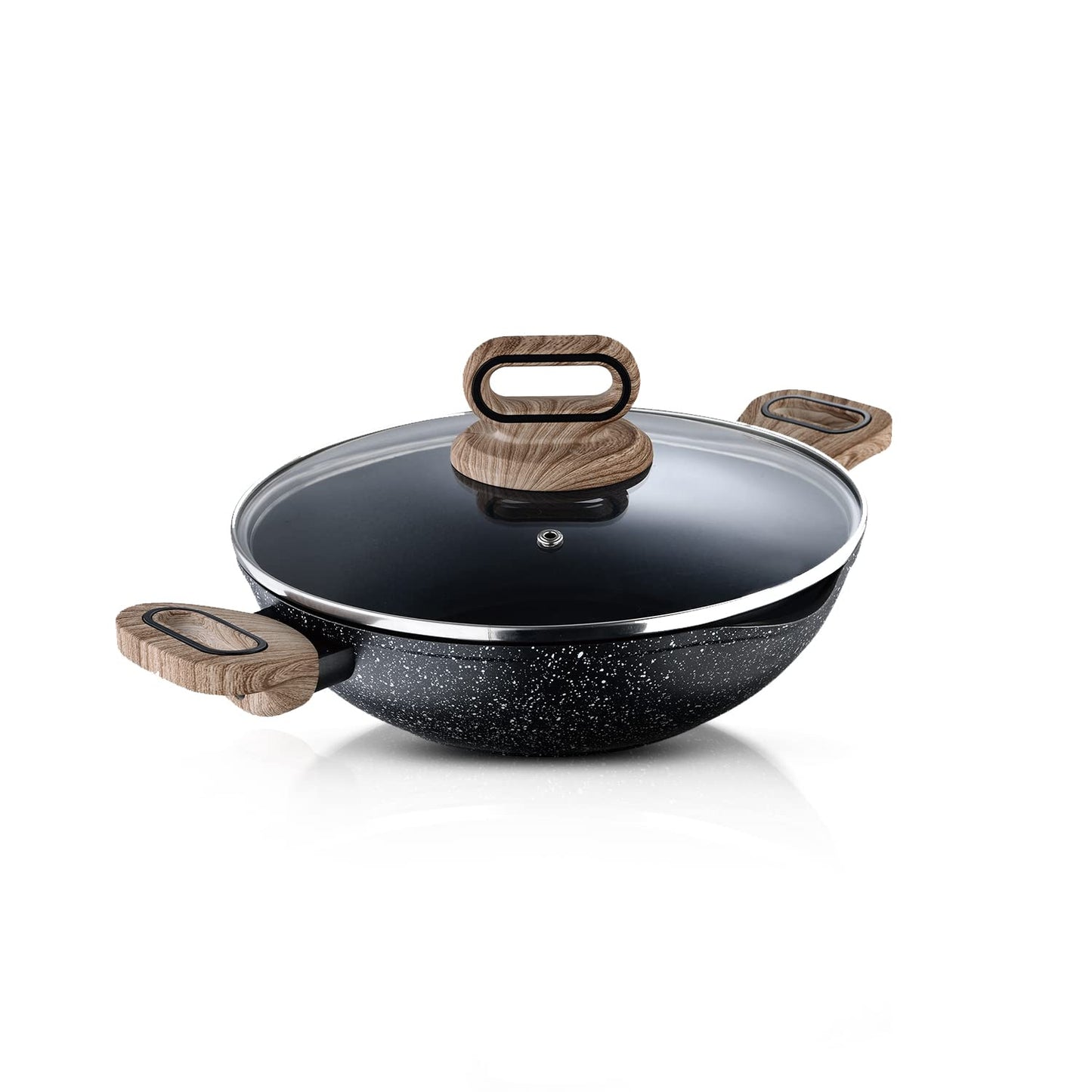 Bergner Ultimate Non-Stick Kadai with Glass Lid | 28 cm | Induction Base | Grey |