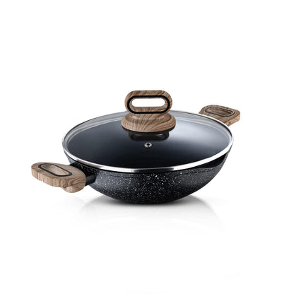 Bergner Ultimate Non-Stick Kadai with Glass Lid | 28 cm | Induction Base | Grey |