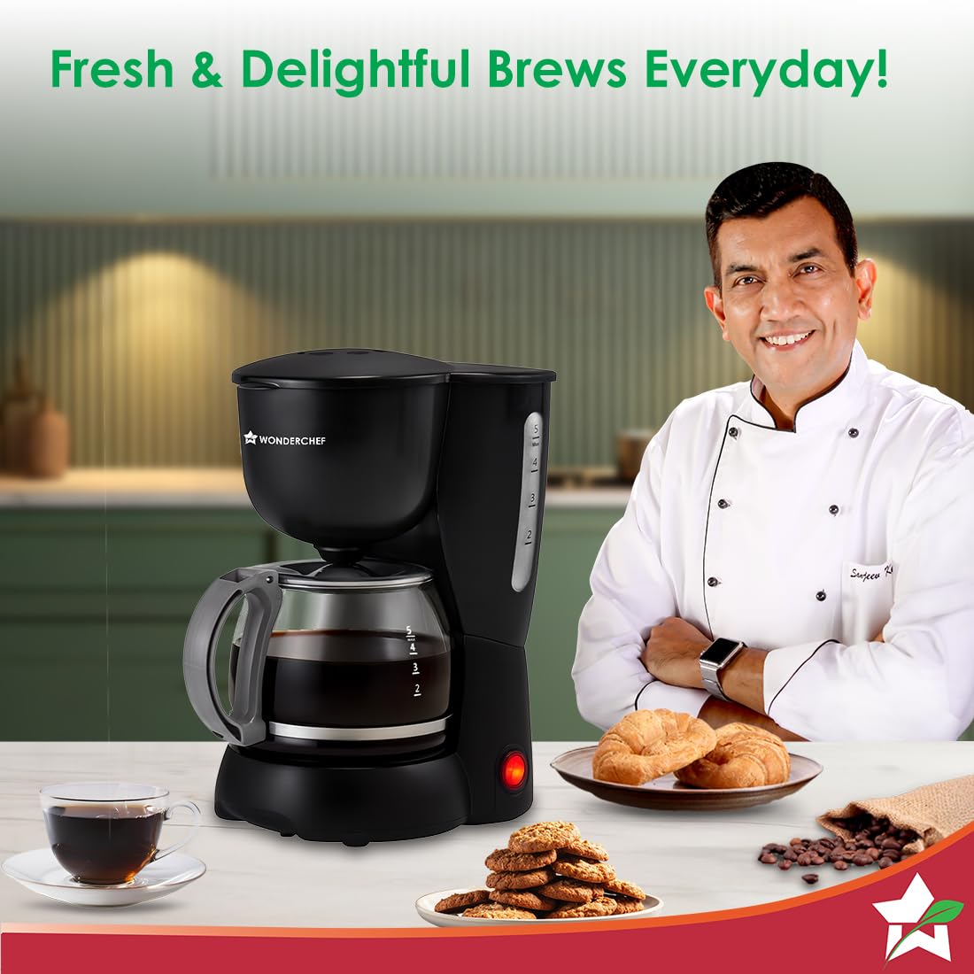 Wonderchef Veneto Brew Coffee Machine | 550W | 600ml | Brew 6 Cups a time | Black |