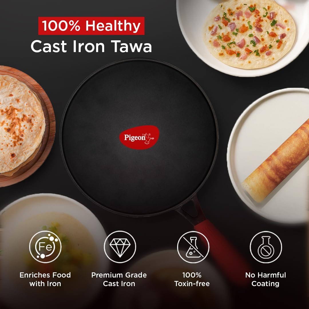 Pigeon Imperi Cast Iron Curved Tawa | 100% Healthy & Toxin-Free Tawa | Strong & Durable |