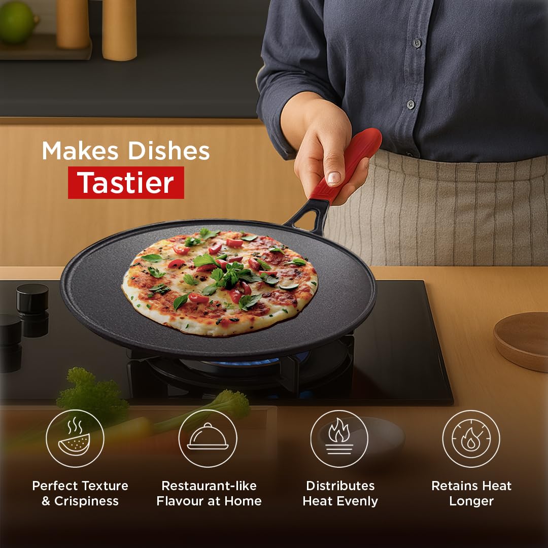 Pigeon Imperi Cast Iron Long Handle Tawa |  Pre-Seasoned with 100% Vegetable Oil | Naturally Non-Stick | Toxin Free |