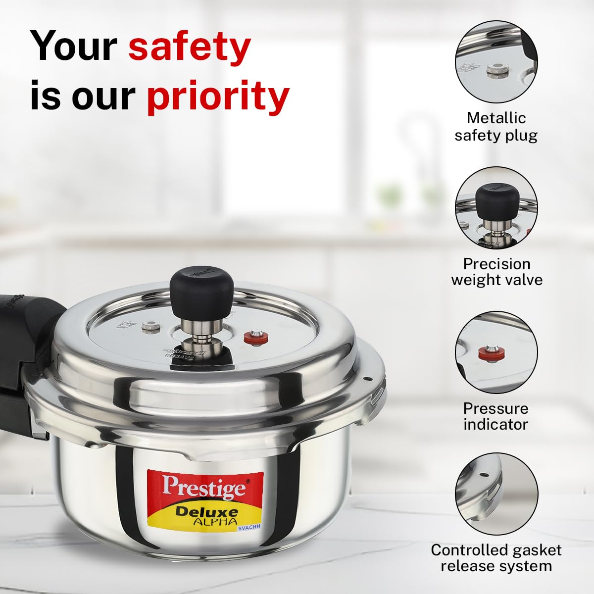 Prestige Deluxe Alpha Stainless Steel Pressure Cooker | 2 Litre | 10 years Warranty | Outer Lid |