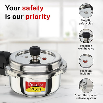Prestige Deluxe Alpha Stainless Steel Pressure Cooker | 2 Litre | 10 years Warranty | Outer Lid |