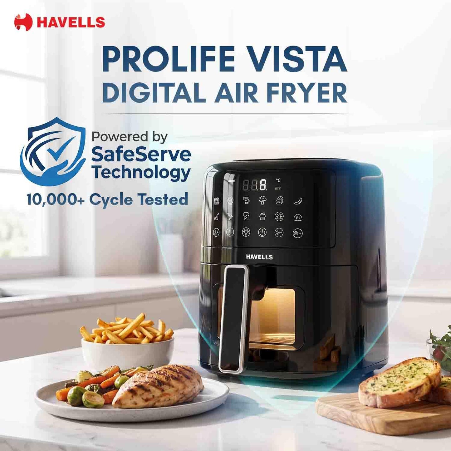 Havells Prolife Vista Digital | Air Fryer 4.2 Ltr | 1350 Watts | See Through Window |