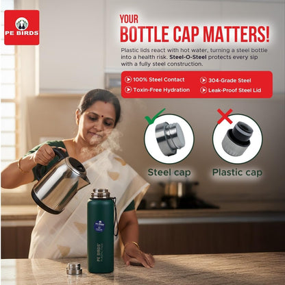 PE Birds Stainless Steel Vacuum Insulated Flask | 1000ml | Silver |