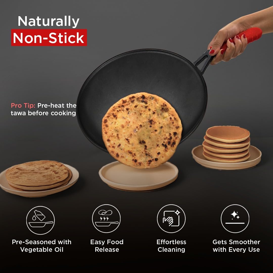 Pigeon Imperi Cast Iron Curved Tawa | 100% Healthy & Toxin-Free Tawa | Strong & Durable |