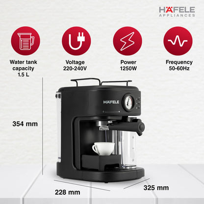 Hafele U-Kaffee Plus Coffee Machine | 15-Bar Pump Pressure | 1250W |