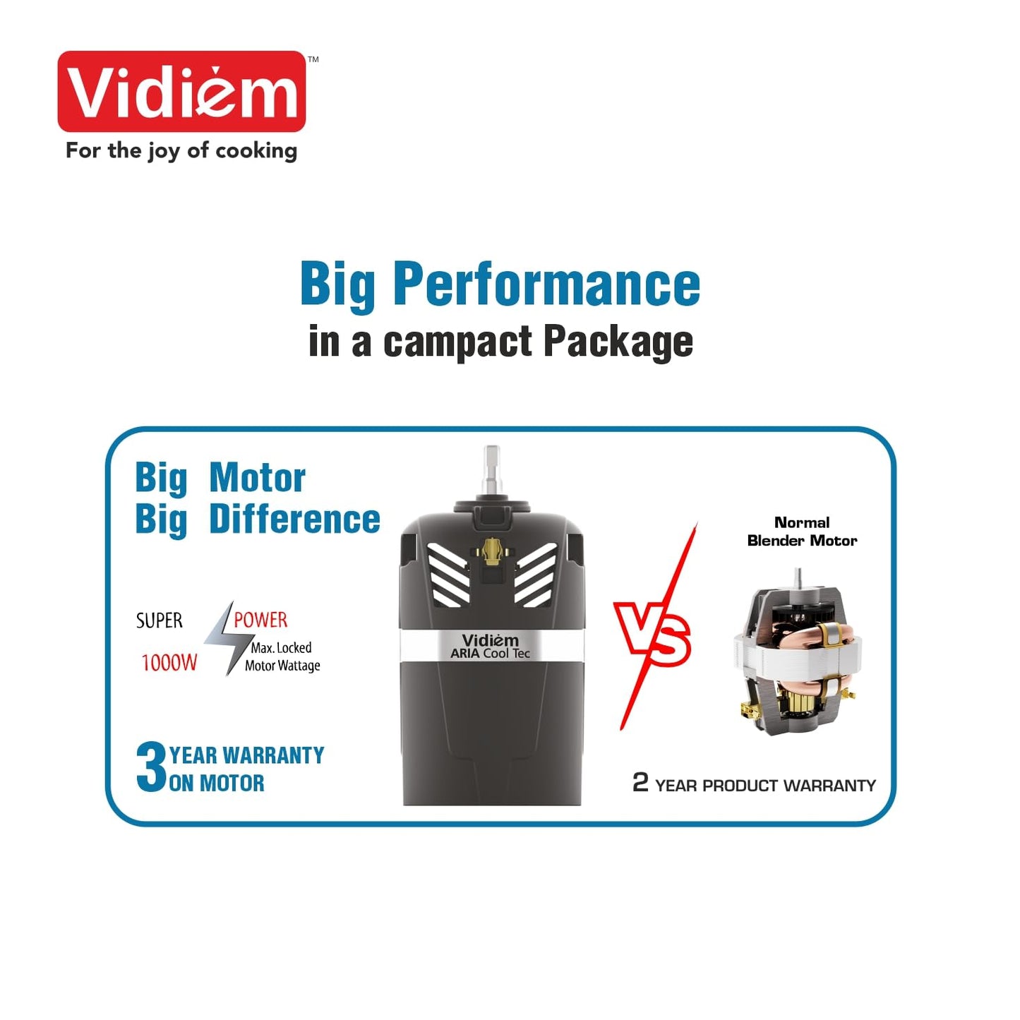 Vidiem Vita Personal Blender | 2 Jars (250ml +500ml) | 3 Year Motor Warranty | Blue |
