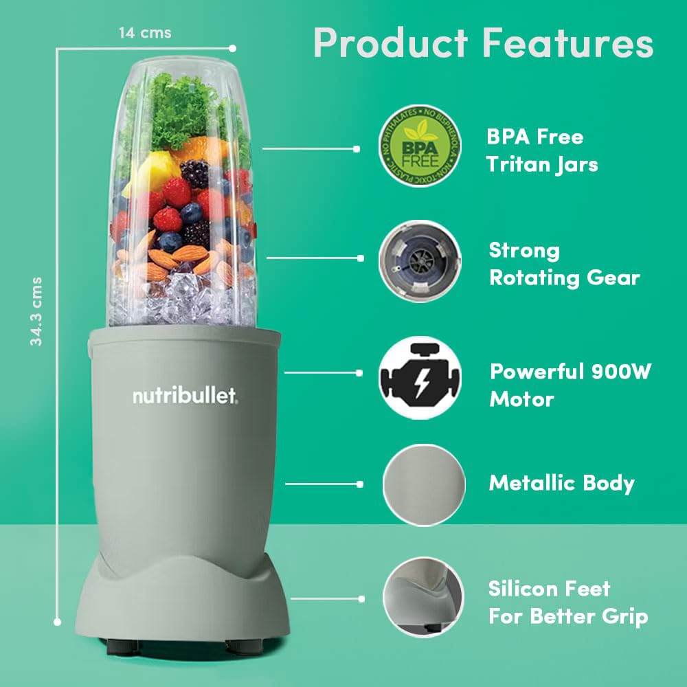 Nutribullet PRO Blender | 900 Watt | Jade | 3 Unbreakable Jars |