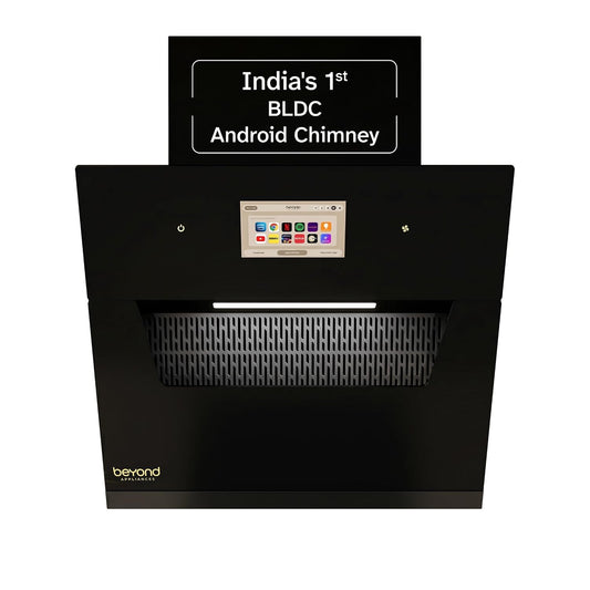 Beyond Appliances Eris BLDC Kitchen Chimney | 1800 CMH Suction | Auto Clean | Filterless | Smart Touchscreen