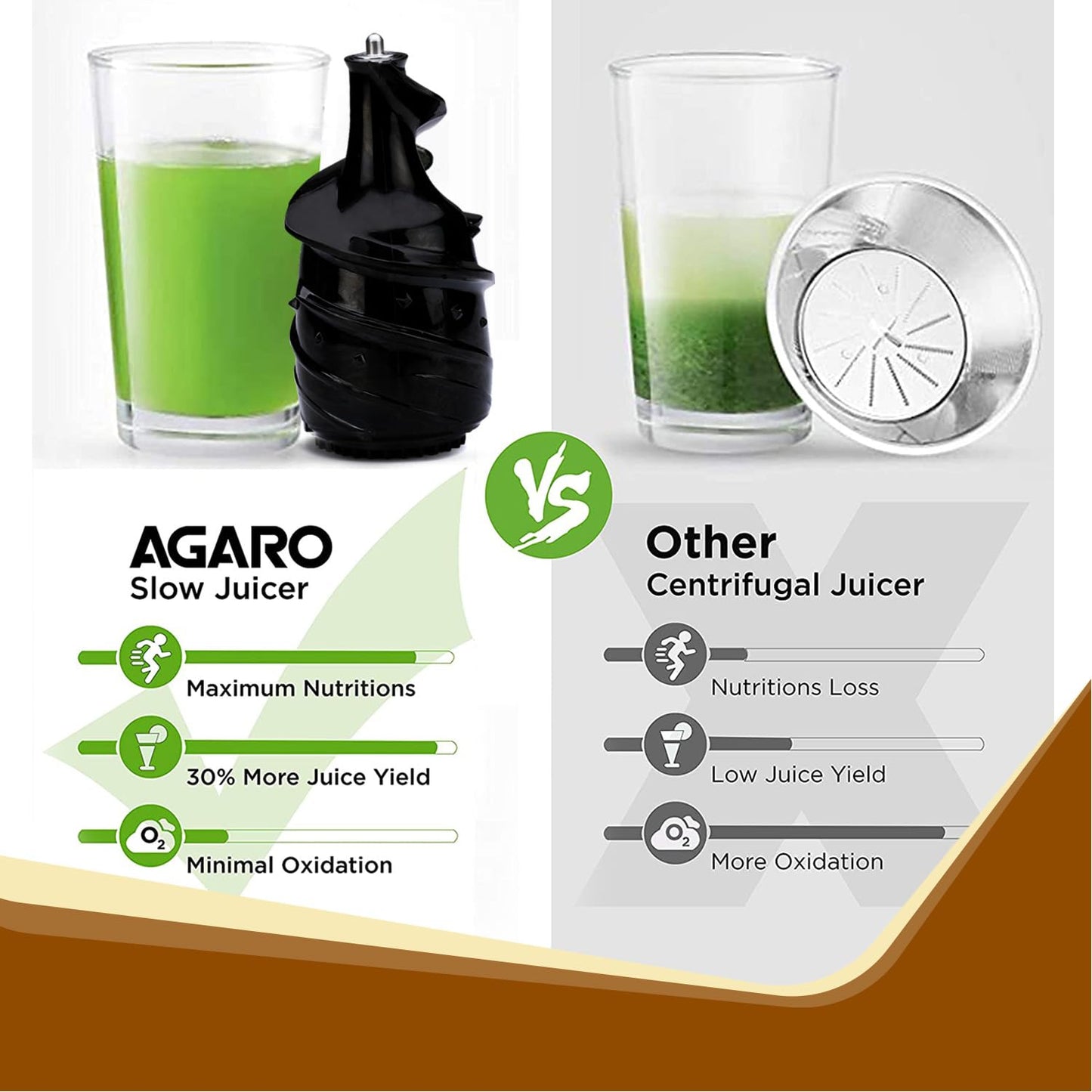 Agaro Imperial All-in-1 Slow Juicer | 240W | Grey & Black | 2 Jars & 3 Strainers |