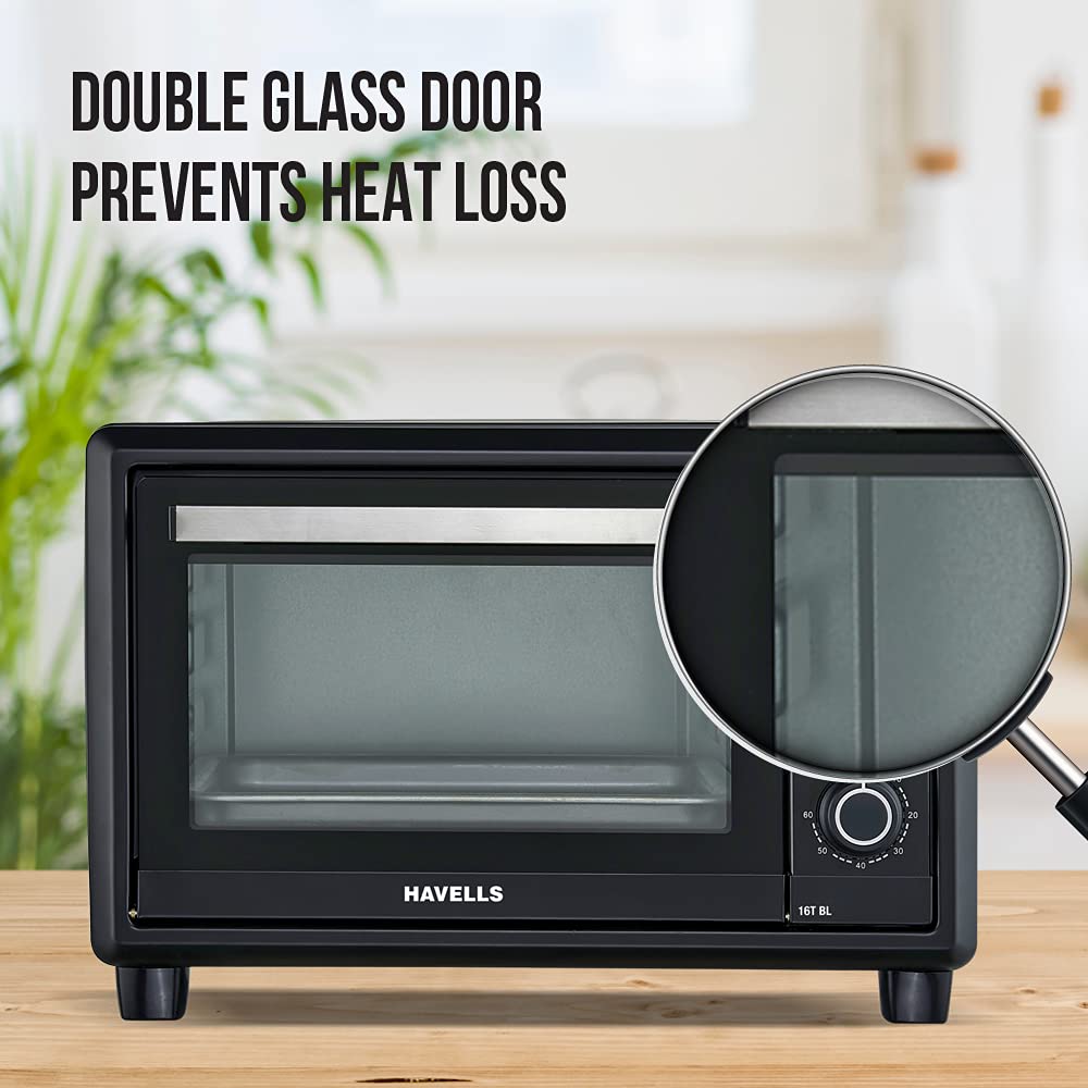 Havells OTG 16 Litre | Toughened Double Glass Door | 60 min timer | 6 Heating Modes |