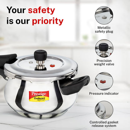 Prestige Deluxe Alpha Svachh Junior Handi Pressure Cooker | 4 Litre | Outer Lid |