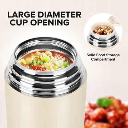 Clevora Vacuum Insulated Stainless Steel | Food Jar | 500 ml | Carry Handle | Hot & Cold |