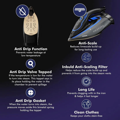 Havells Athena Steam Iron | Vertical & Horizontal Ironing | 3000 Watts | I-Sense Technology | Black & Blue |