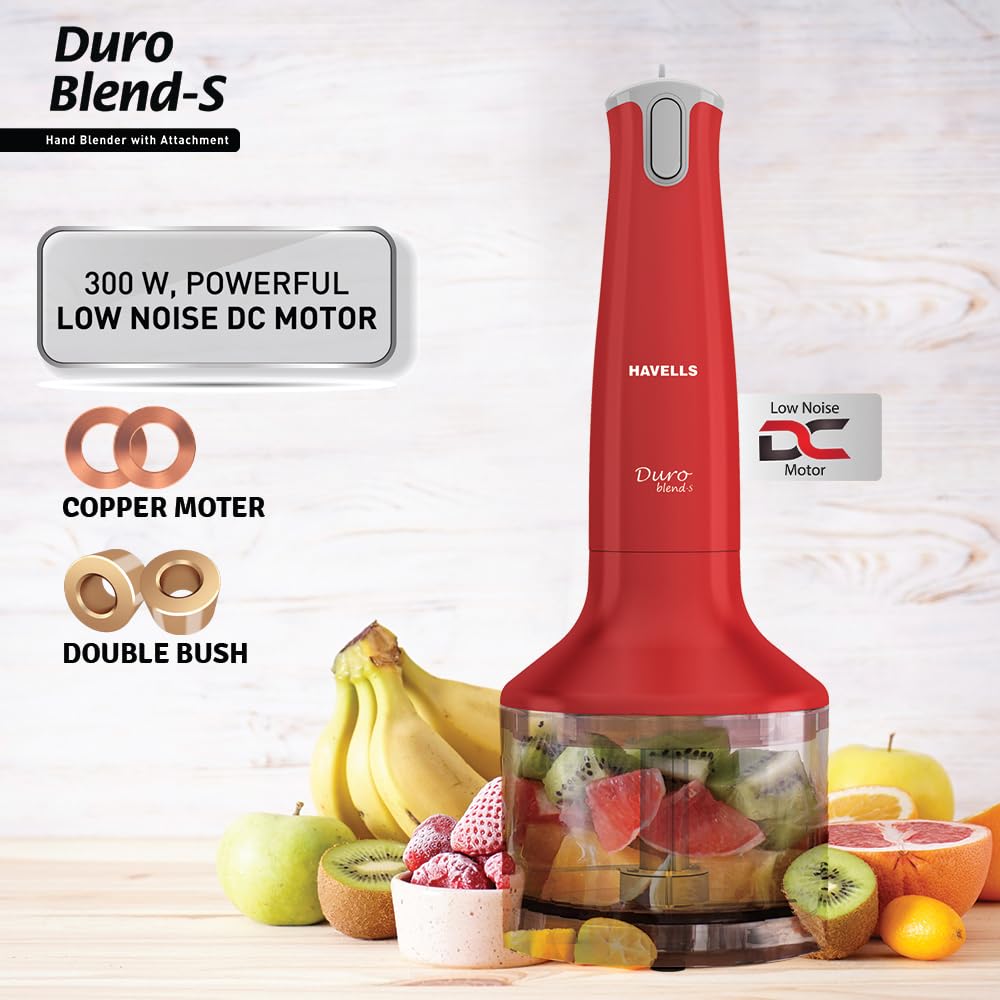 Havells Duro Blend S Hand Blender with Chopper | 300W Low Noise Copper Motor | Detachable Stem |
