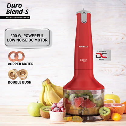 Havells Duro Blend S Hand Blender with Chopper | 300W Low Noise Copper Motor | Detachable Stem |