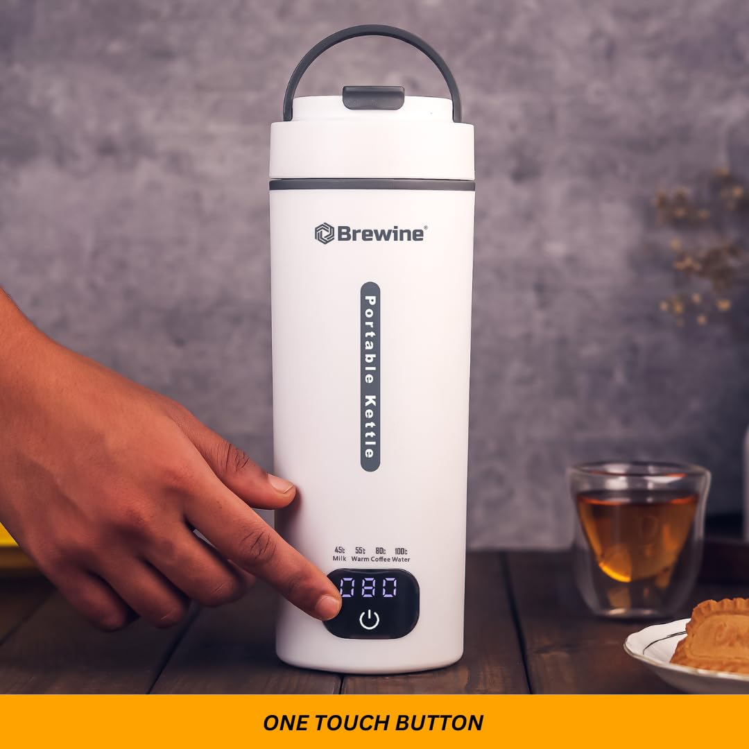 Brewine Portable Kettle | 400 ml | White | Multi-Temp-Setting | Digital Display | 300W |