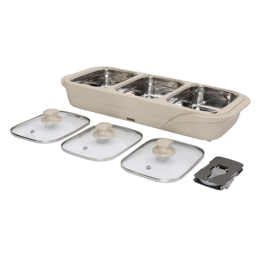 Jaypee Plus 3-in-1 Electric Casserole Set | 1000ml x3 Stainless Steel Buffet Server | Beige |