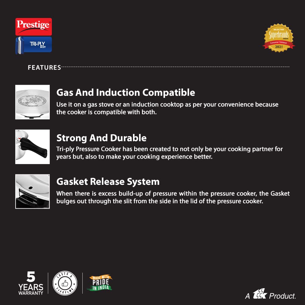 Prestige Triply Svach Pressure Cooker | 2 Litre | ISI Certified | 5 Years Warranty |