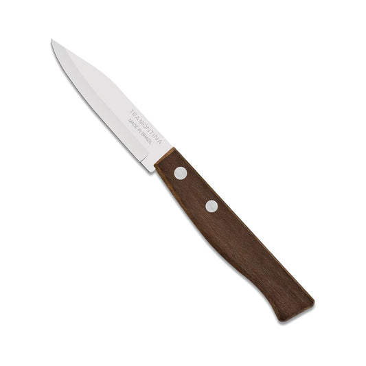 Tramontina Vegetable & Fruit Knife | 7.6 cm Stainless Steel Blade | Wooden Handle Paring Knife | Sharp & Precise Cutting Knife | 5-Year Warranty | Brown |