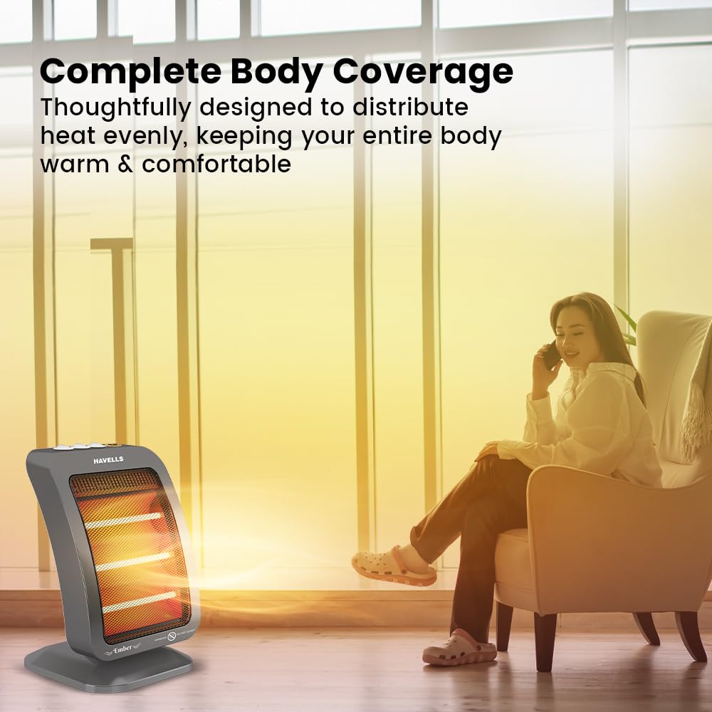 Havells Ember | 1200 Watt | Room Heater | 3 Quartz Heating Tube | 3 Heat Setting |